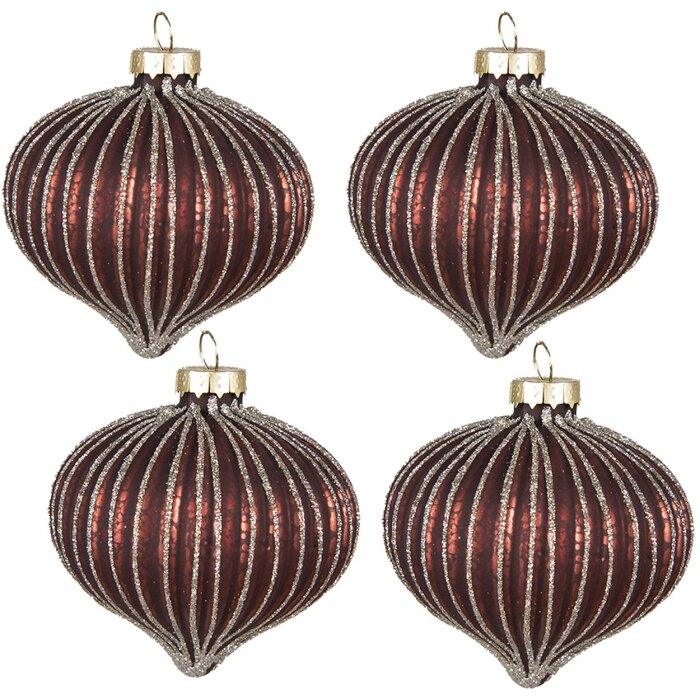 Clayre & Eef 6GL4111 Boule de Noël Ø 8x8 cm (set de 4) Rouge