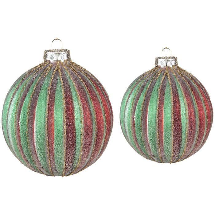 Clayre & Eef 6GL4115 Boule de Noël Ø 10x10 - Ø 8x8 cm (set de 2) Rouge - Vert