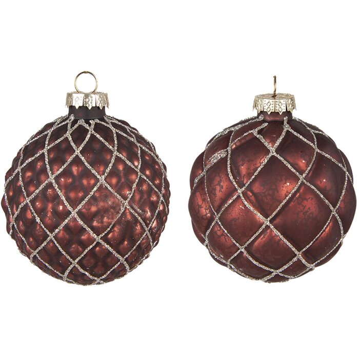 Clayre & Eef 6GL4118 Boule de Noël Ø 8x8 cm (set de 2) Rouge