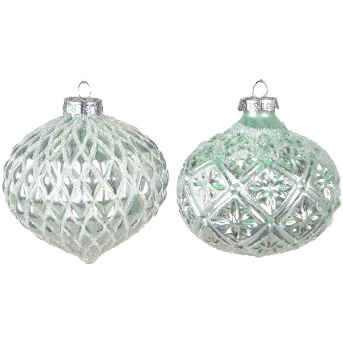 Clayre & Eef 6GL4128 Boule de Noël Ø 10x10 cm (set de 2) Vert