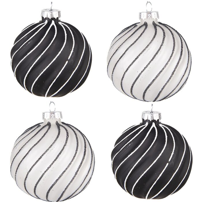 Clayre & Eef 6GL4132 Boule de Noël Ø 8x8 cm (Set 4 pièces) Noir - Gris