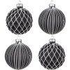 Clayre & Eef 6GL4133 Boule de Noël Ø 8x8 cm (set de 4 pièces) Noir - Blanc