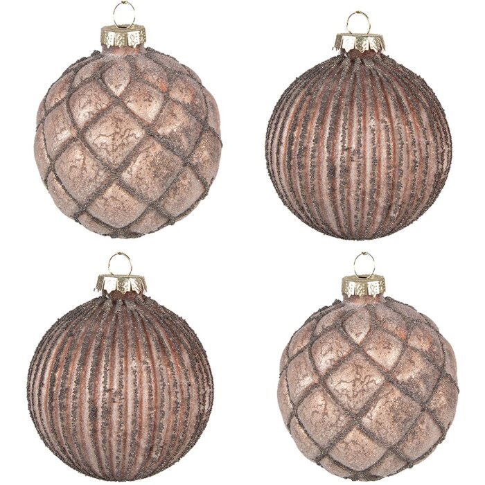 Clayre & Eef 6GL4144 Boule de Noël Ø 8x8 cm (set de 4) Marron