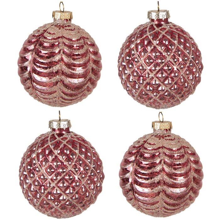 Clayre & Eef 6GL4160 Boule de Noël Ø 8x8 cm (set de 4) Rouge