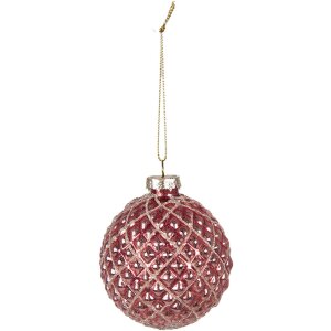 Clayre & Eef 6GL4160 Boule de Noël Ø 8x8 cm (set de 4) Rouge