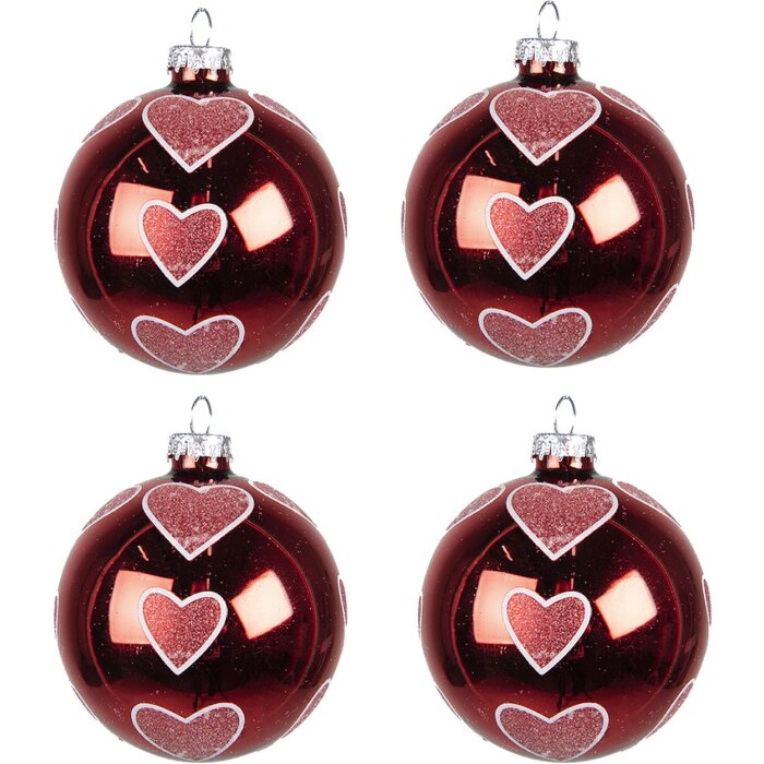 Clayre & Eef 6GL4166 Boule de Noël Ø 8x8 cm (set de 4) Rouge