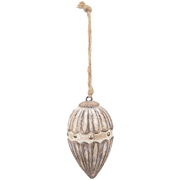 Clayre & Eef 6H2283 Décoration Ornement Ø 7x12 cm Beige - Marron Pendentif