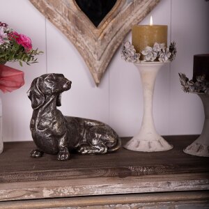 Clayre & Eef 6PR3645 Décoration Statue Chien (Teckel) 27x15x23 cm Argenté