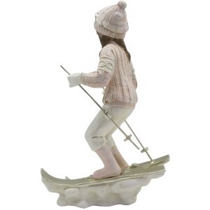 Clayre & Eef 6PR3646 Décoration enfant sur ski 12x8x19 cm rose - blanc