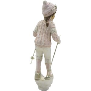 Clayre & Eef 6PR3646 Décoration enfant sur ski 12x8x19 cm rose - blanc