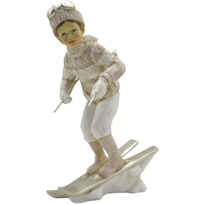 Clayre & Eef 6PR3647 Décoration enfant sur ski 12x8x19 cm rose - blanc