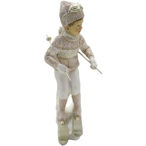 Clayre & Eef 6PR3647 Décoration enfant sur ski 12x8x19 cm rose - blanc