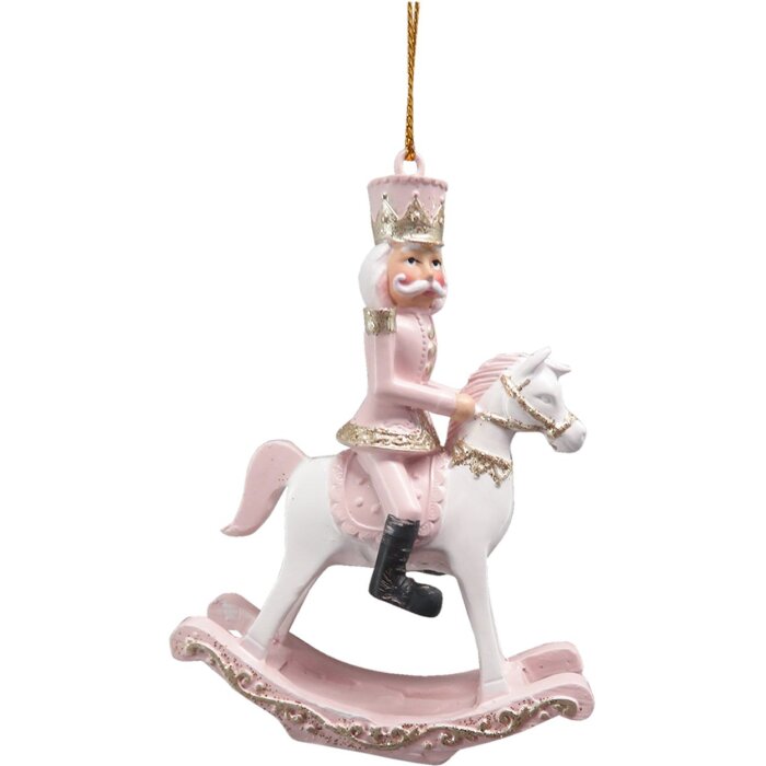 Clayre & Eef 6PR3671 Décoration Casse-noisette sur cheval à bascule 6x3x9 cm Rose