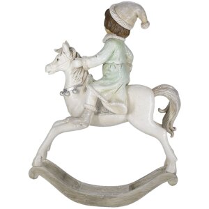 Clayre & Eef 6PR4792 Décoration Enfant sur cheval à bascule 19x8x26 cm Beige - Vert