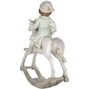 Clayre & Eef 6PR4792 Décoration Enfant sur cheval à bascule 19x8x26 cm Beige - Vert