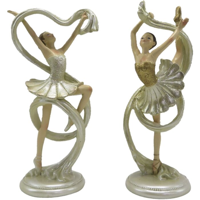 Clayre & Eef 6PR4817 Décoration Ballerine (set de 2 pièces) 9x6x18 cm Beige - Or