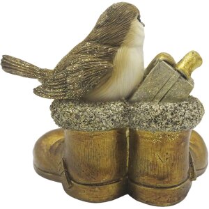 Clayre & Eef 6PR4865 Décoration Oiseau 10x7x9 cm Doré