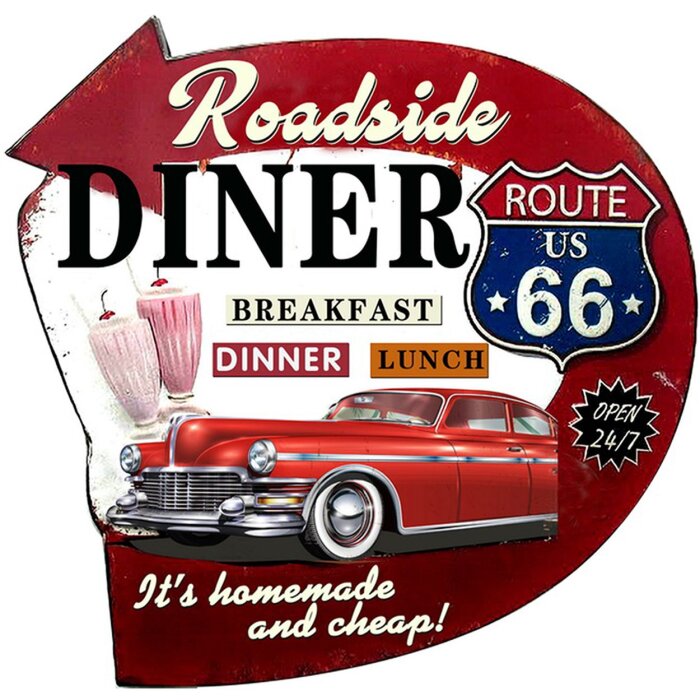 Clayre & Eef 6Y5018 Plaque de texte 56x1x54 cm Rouge Roadside Diner