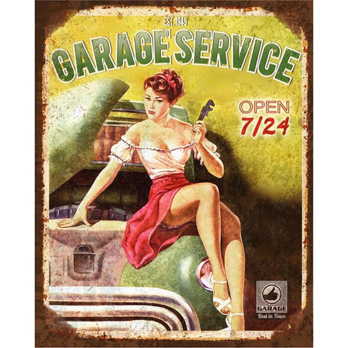 Clayre & Eef 6Y5162 Plaque de texte 20x1x25 cm Vert Garage Service