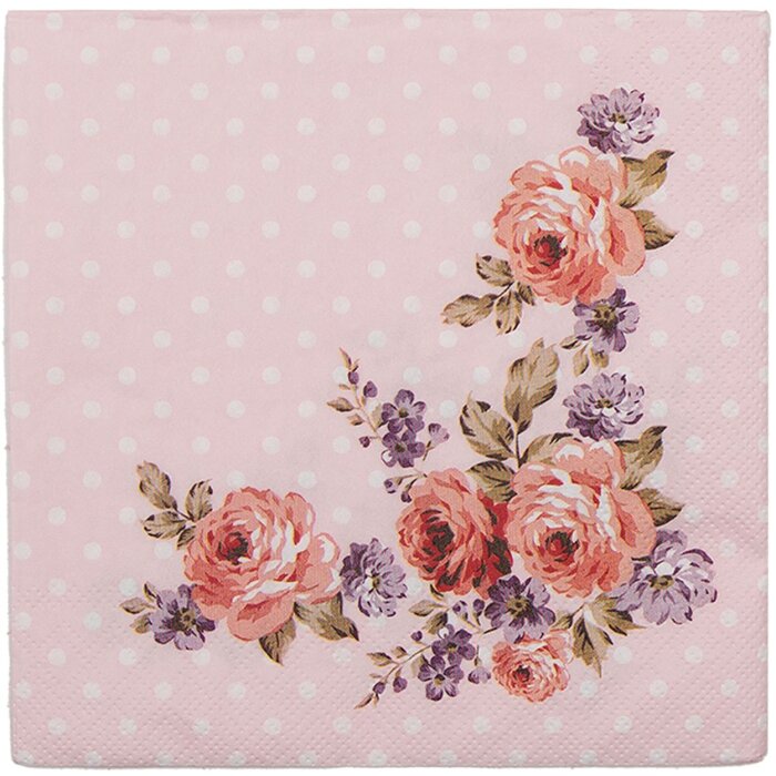 Clayre & Eef DTR73-1 Serviettes en papier 33x33 cm (20 pièces) Rose