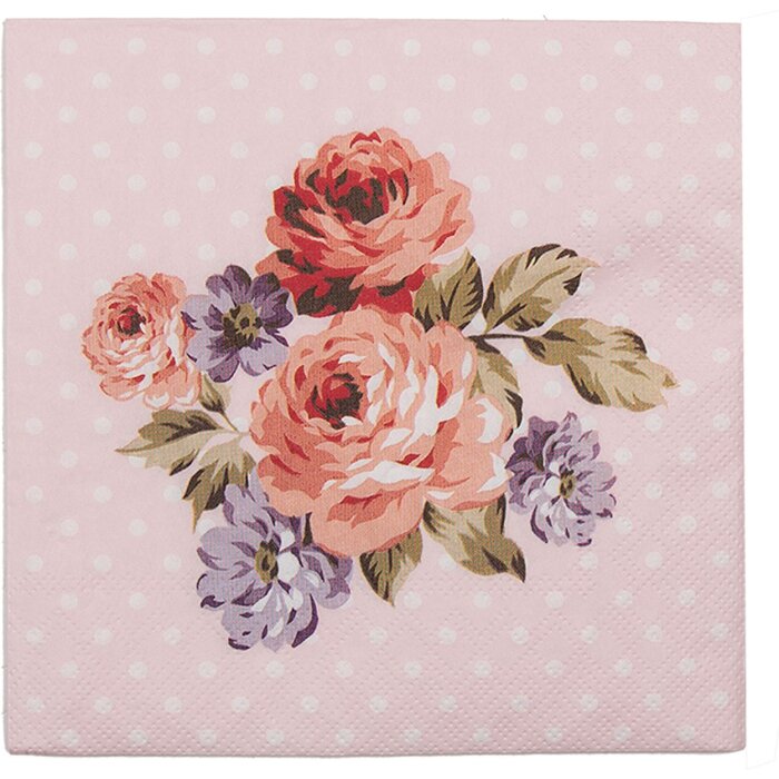 Clayre & Eef DTR73-2 Serviettes en papier 33x33 cm (20 pièces) Rose