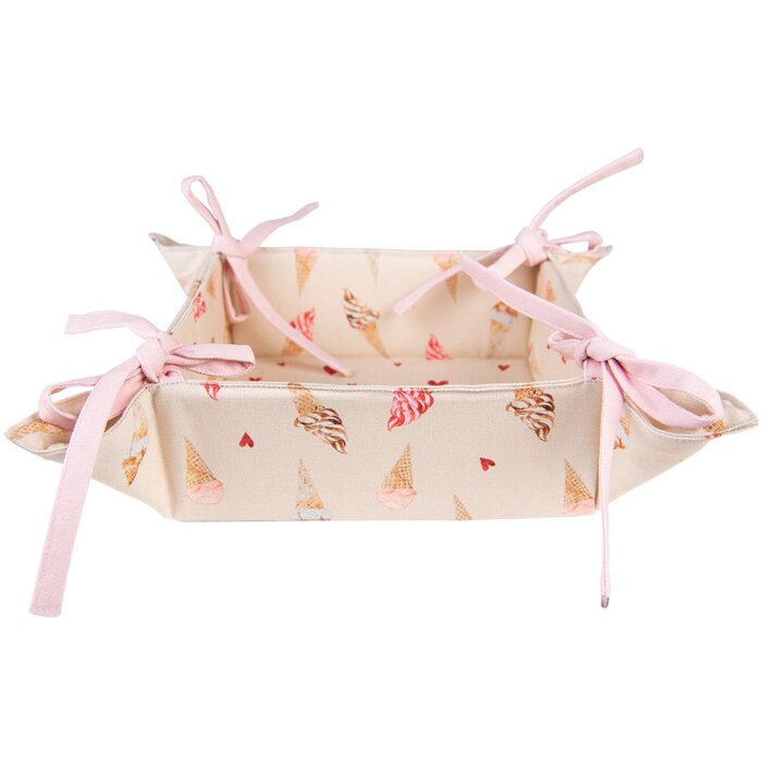 Clayre & Eef FAS47 Corbeille à pain 35x35x8 cm Beige - Rose