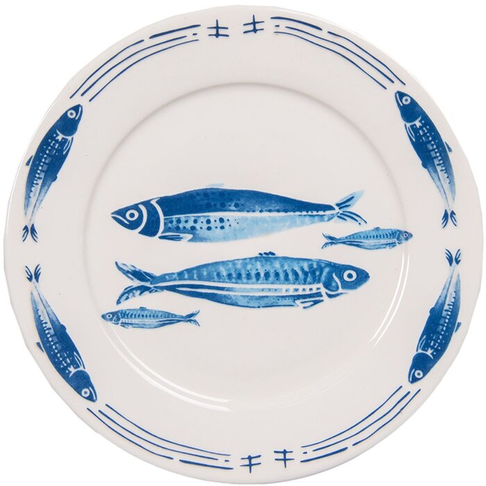 Clayre & Eef FIBFP Grande assiette Ø 26x2 cm Blanc - Bleu Assiette plate