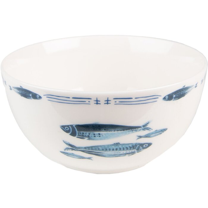 Clayre & Eef FIBPU Bol Ø 14x7 cm - 500 ml Blanc - Bleu Bol à soupe