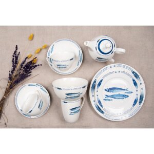 Clayre & Eef FIBTEFO Tea for One 400 ml Blanc Bleu Porcelaine Poissons Set de thé