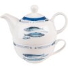 Clayre & Eef FIBTEFO Tea for One 400 ml Blanc Bleu Porcelaine Poissons Set de thé