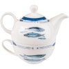 Clayre & Eef FIBTEFO Tea for One 400 ml Blanc Bleu Porcelaine Poissons Set de thé