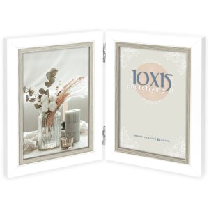 Cadre double en bois ZEP Sion blanc 2 photos 13x18 cm...