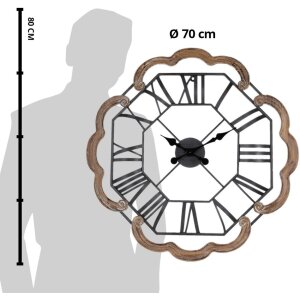 Clayre & Eef 5KL0224 Horloge murale Ø 70x5 cm - 1xAA Marron - Gris