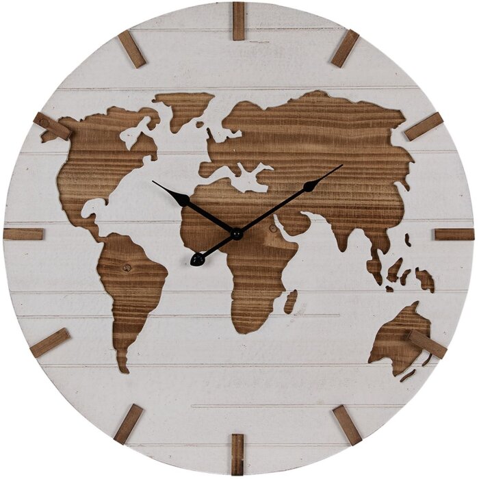 Clayre & Eef 5KL0230 Horloge murale Ø 60x4 cm - 1xAA Blanc - Marron