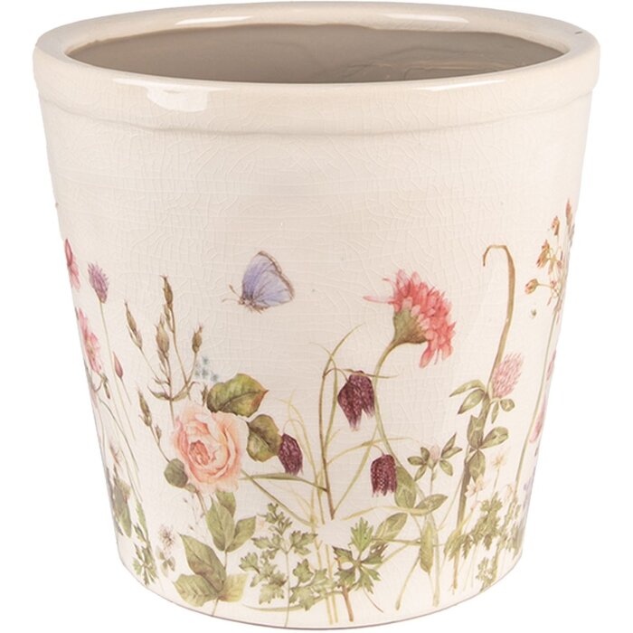 Clayre & Eef 6CE1555L Décoration Pot de fleurs Ø 21x19 cm Rose - Beige