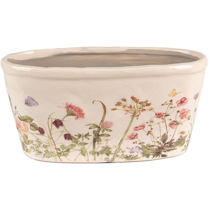 Clayre & Eef 6CE1557L Décoration Pot de fleurs 27x13x14 cm Rose - Beige Ovale