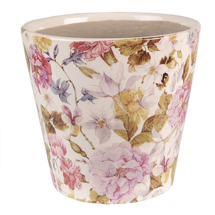 Clayre & Eef 6CE1562M Décoration Pot de fleurs Ø 17x16 cm Rose - Beige