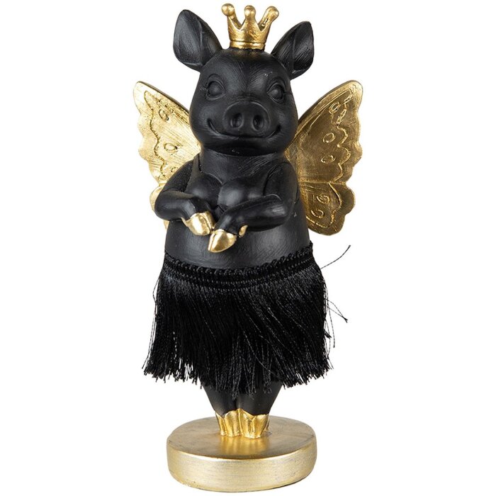 Clayre & Eef 6PR3860 Décoration Cochon 9x6x18 cm Noir - Or