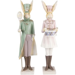 Clayre & Eef 6PR4888 Décoration Lapin 11x10x43 - 11x10x43 cm Vert - Rose