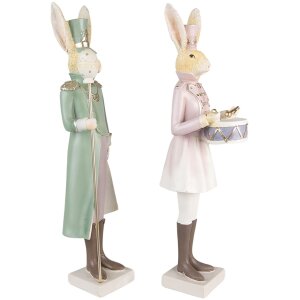 Clayre & Eef 6PR4888 Décoration Lapin 11x10x43 - 11x10x43 cm Vert - Rose