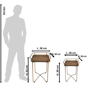 Clayre & Eef 6Y4975 Table dappoint (set de 2) 38x38x53 - 28x28x39 cm Couleur or