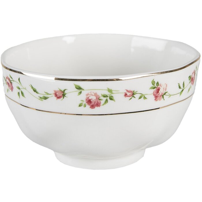 Clayre & Eef CURBO Bol Ø 11x6 cm - 300 ml Blanc - Rose Rond Bol à soupe