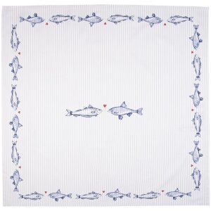 Clayre & Eef SSF01 Nappe 100x100 cm Blanc - Bleu...