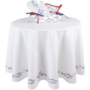 Clayre & Eef SSF07 Nappe Ø 170 cm Blanc - Bleu Rond