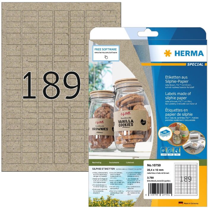 HERMA 10750 Étiquettes en papier silphie A4 25.4x10 mm brun naturel adhésives permanentes