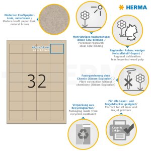 HERMA 10752 Étiquettes A4 48,3x33,8mm brun naturel papier silphie 20 feuilles