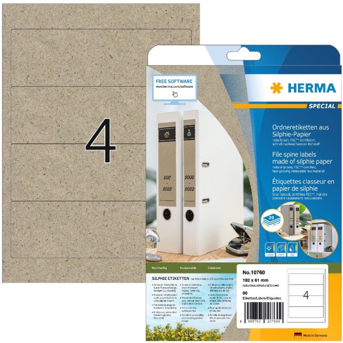 HERMA 10760 Étiquettes classeur 192 x 61 mm brun naturel adhésives en permanence 80 pcs.