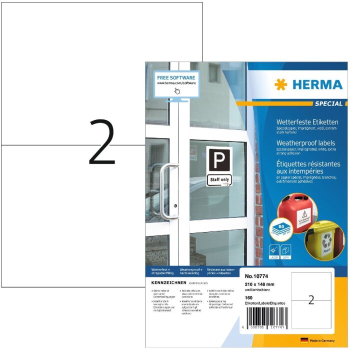 HERMA 10774 Étiquettes A4 210x148mm blanches très adhésives, résistantes aux intempéries