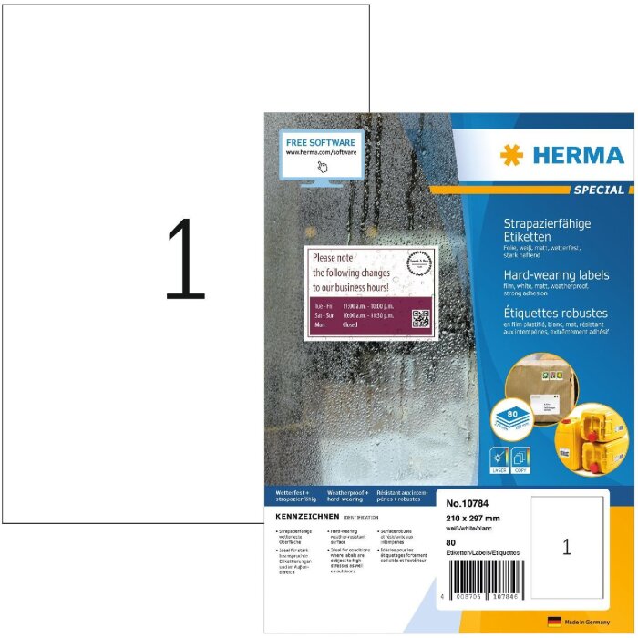 HERMA 10784 Étiquettes en plastique résistantes aux intempéries A4 210x297mm blanches, très adhésives