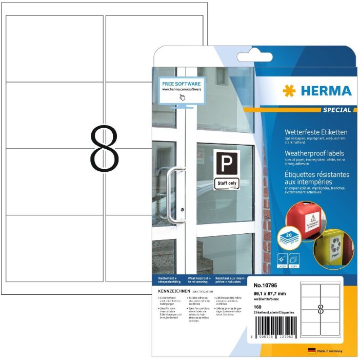 HERMA 10795 Étiquettes résistantes aux intempéries 99,1 x 67,7 mm blanches A4 très adhésives